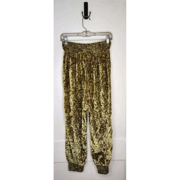 Anthropologie Gloria Velvet Joggers Size XS Chartreuse Gold Floral - Picture 2 of 5